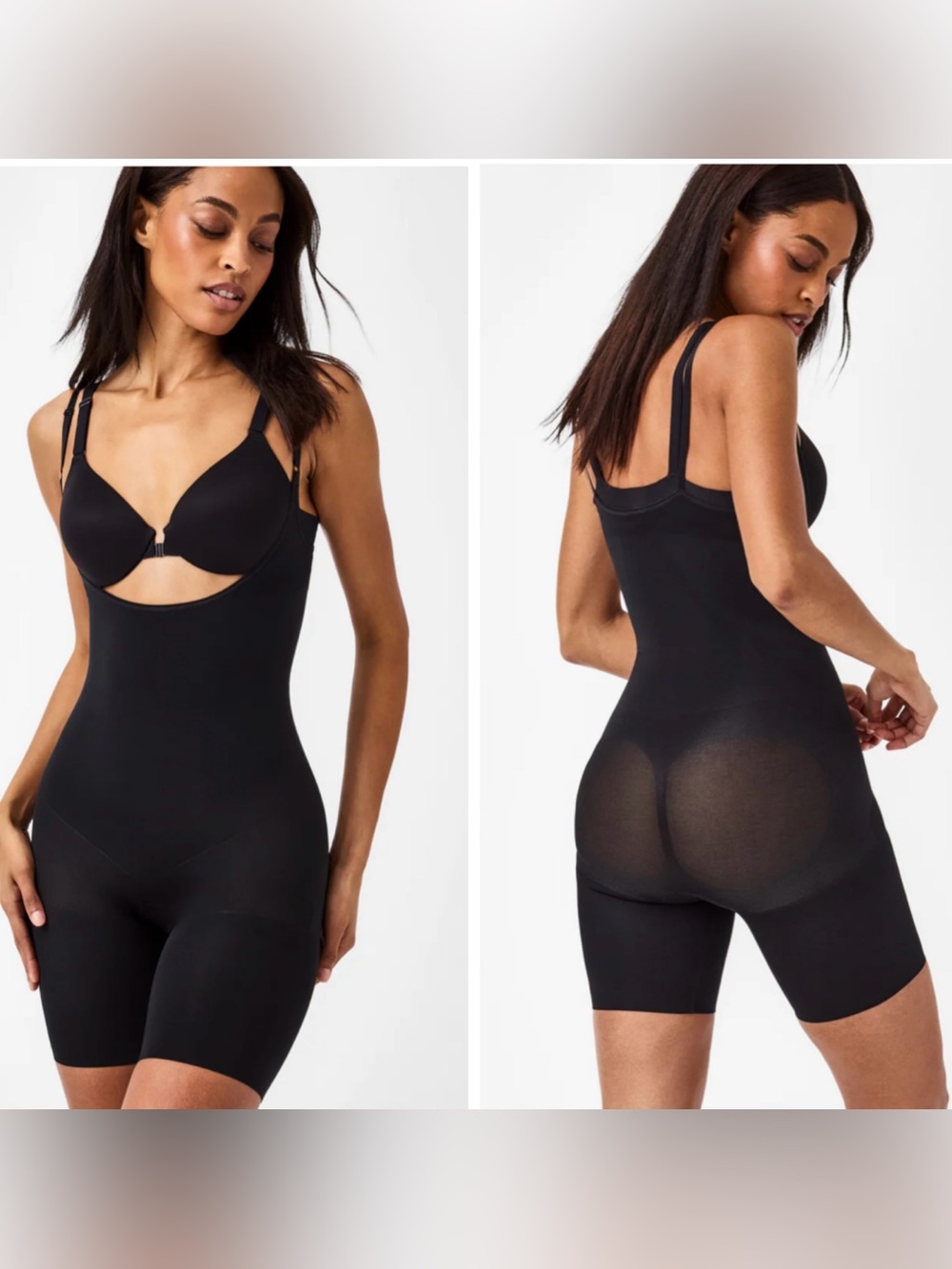 Spanx SPANXsculpt Seamless Power Open-Bust Mid-Thigh Bodysuit Very Black Small